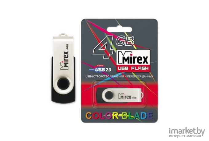 USB Flash Mirex SWIVEL RUBBER BLACK 4GB (13600-FMURUS04)