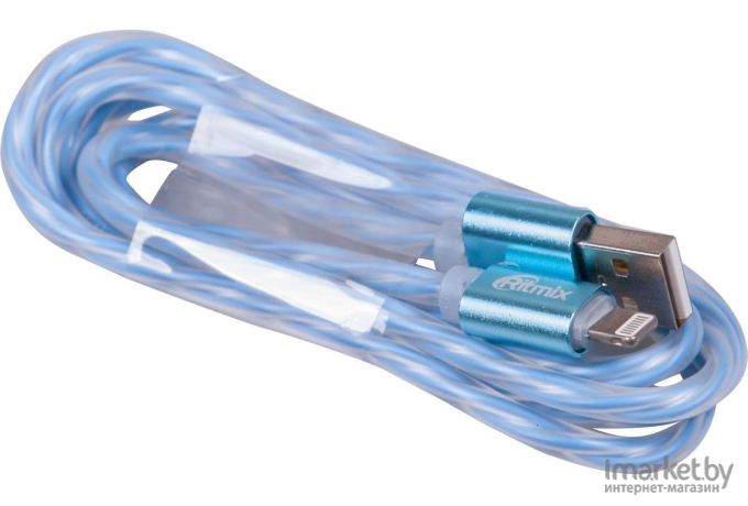 Кабель (адаптер, разветвитель) Ritmix RCC-322 Lightning 8pin-USB 1м Blue