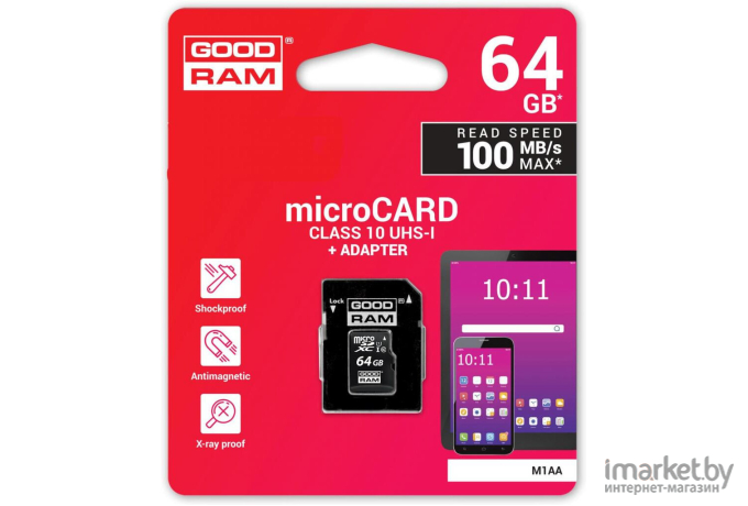 Карта памяти Goodram microSD UHS-I Class 10 64GB + адаптер (M1AA-0640R12)