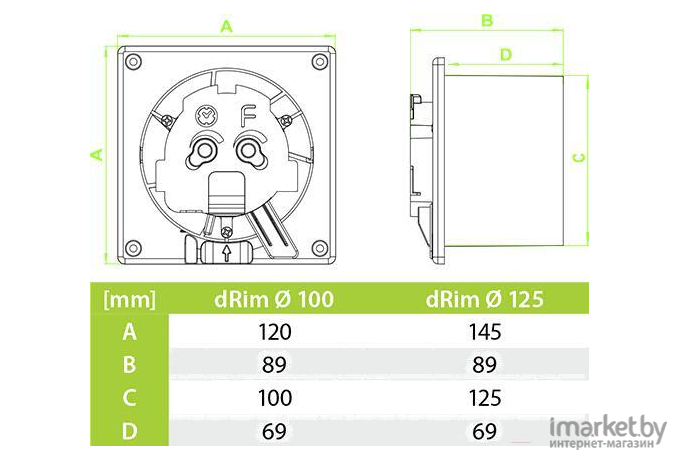 Вентилятор вытяжной AirRoxy dRim [100S-C161]