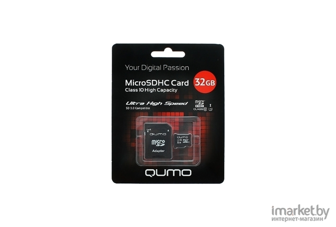 Карта памяти QUMO MicroSDHC 32GB Сlass 10 UHS-I ,3.0 с адаптером SD QM32GMICSDHC10U1 [18742]