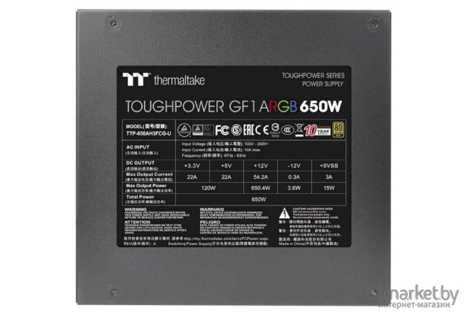 Блок питания Thermaltake ATX 650W Toughpower GF1 ARGB 80+ gold [PS-TPD-0650F3FAGE-1]