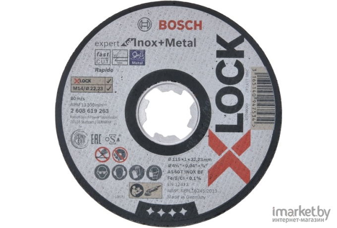 Отрезной круг Bosch X-LOCK 115x1x22.23мм Expert for Inox + Metal [2.608.619.263]