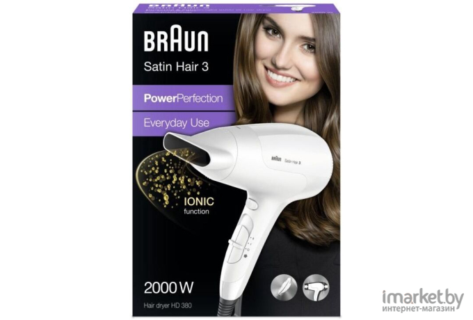 Фен Braun Satin Hair 3 PowerPerfection HD380 2000Вт белый (81502118)