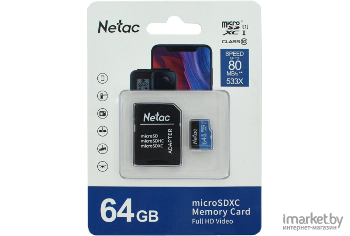 Карта памяти Netac microSDHC 64GB P500 [NT02P500STN-064G-R]