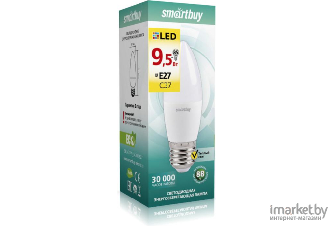 Светодиодная лампа SmartBuy SBL-C37 E27 9.5 Вт 3000 К [SBL-C37-9_5-30K-E27]