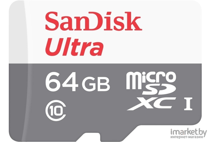 Карта памяти SanDisk microSD 64GB microSDXC Class 10 Ultra (SD адаптер) UHS-I 100MB/s [SDSQUNR-064G-GN3MA]