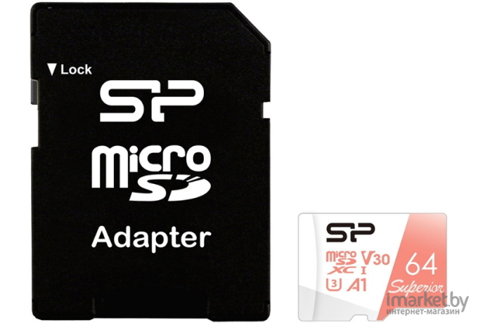 Карта памяти Silicon-Power microSD 64GB Superior A1 microSDXC Class 10 [SP064GBSTXDV3V20SP]