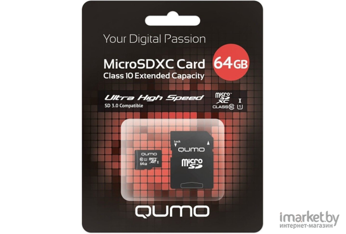 Карта памяти QUMO MicroSDXC 64GB Сlass 10 UHS-I ,3.0 без адаптера SD [QM64GMICSDXC10U1NA]