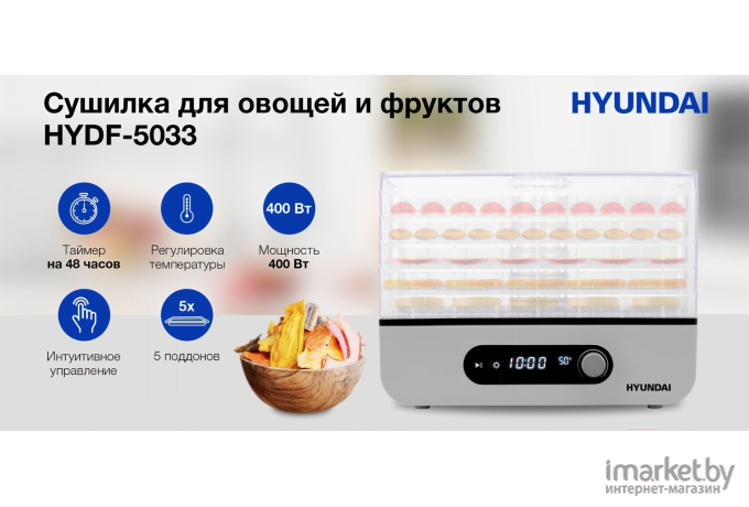 Сушилка для овощей и фруктов Hyundai HYDF-5033 серый