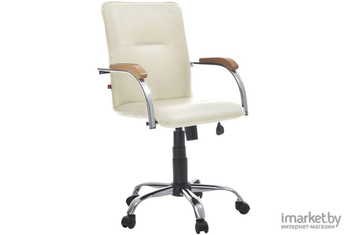 Офисное кресло Фабрикант Самба G (Кожа иск., DO, №122, ТГ, Альфа(600)CH, подл. Самба CH, Орех (1031) кремовый