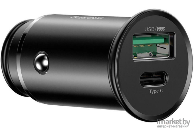 Автомобильное зарядное устройство Baseus CCYS-C01 Circular Metal Car Charger USB + Type-C 30W (Support VOOC) Black
