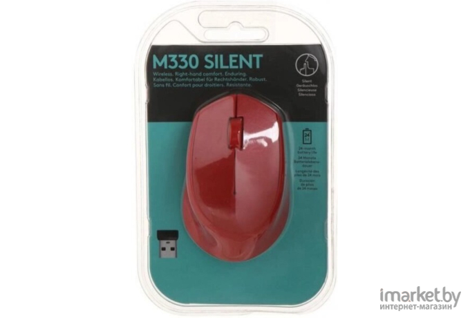 Мышь Logitech M330 Silent Plus красный (910-004911)