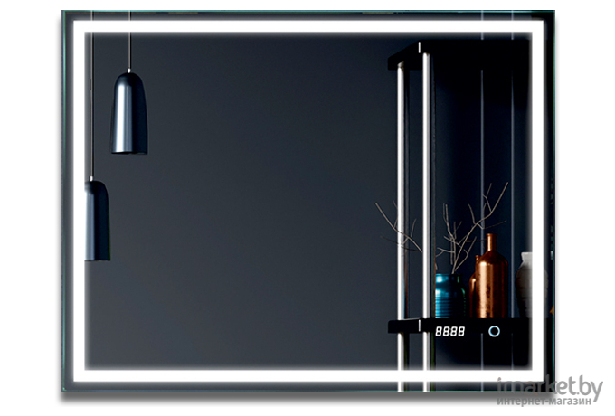 Зеркало Алмаз-Люкс с подсветкой, сенсорная кнопка, часы (Dallas 9070sc-6)