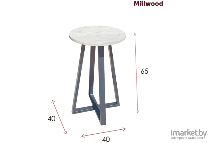 Журнальный столик Millwood Лофт СТ-4 Л 40х40х65 белый/металл черный