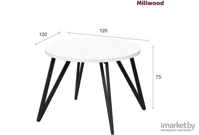 Стол обеденный Millwood Женева 2 Л18 D120 дуб белый Craft/металл черный