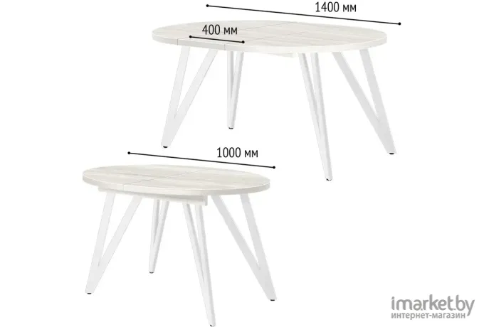 Стол обеденный Millwood Женева 3 Л D100/100-140х100 дуб белый Craft/металл белый