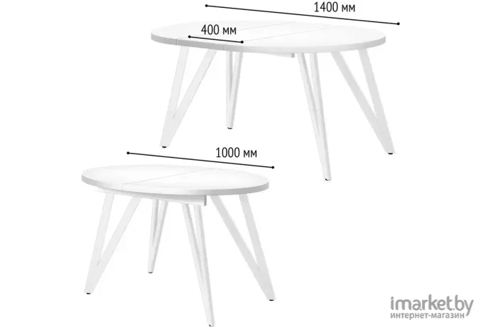 Стол обеденный Millwood Женева 3 Л D100/100-140х100 белый/металл белый