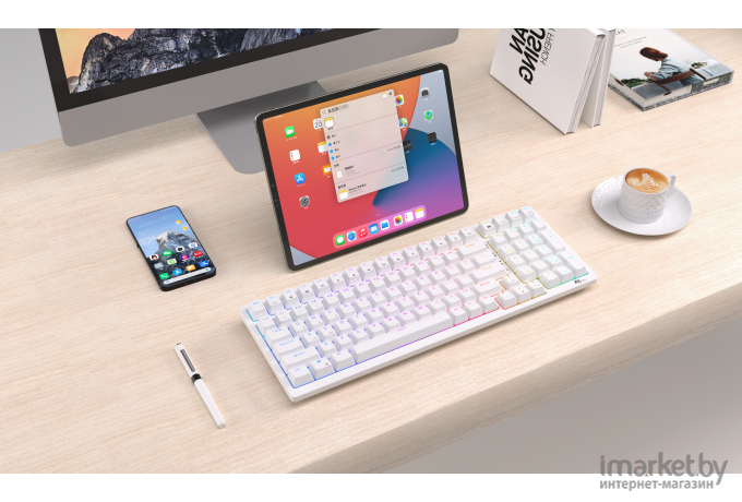 Беспроводная клавиатура Royal Kludge RK98 White (USB/2.4 GHz/Bluetoth, RGB, Hot Swap, Brown switch)