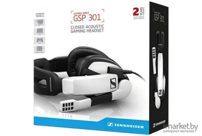 Наушники с микрофоном Sennheiser GSP 301 черный/белый (507202)