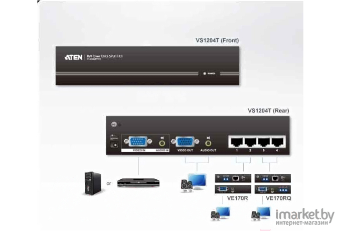 Разветвитель Aten VS1204T VGA и аудио Cat 5 4-портовый (VS1204T-AT-G)