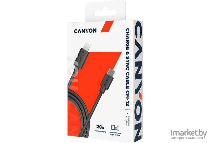 Кабель CANYON CNE-CFI12B Type C to lightning Black