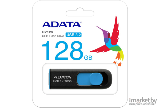 USB Flash A-Data DashDrive UV128 Black/Blue 128GB (AUV128-128G-RBE)