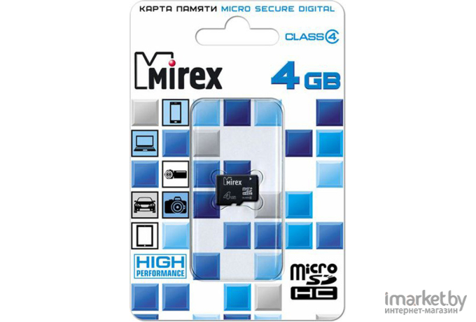 Карта памяти Mirex microSDHC (Class 4) 4GB (13612-MCROSD04)