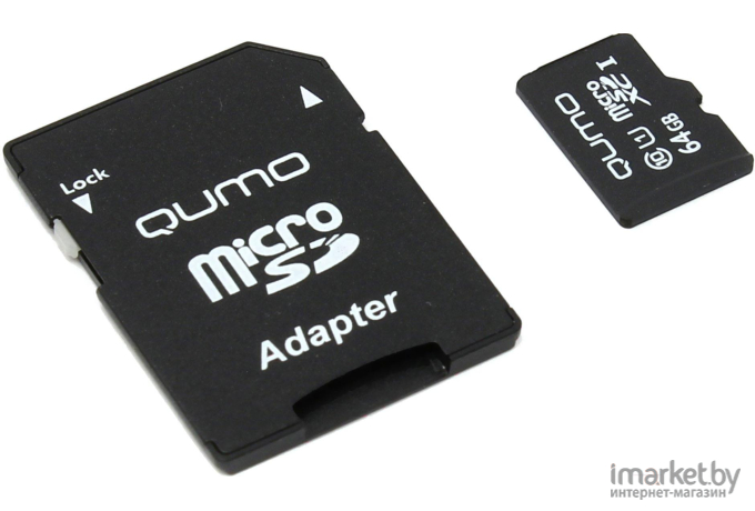 Карта памяти QUMO microSDXC UHS-1 64GB + адаптер (QM64GMICSDXC10U1)